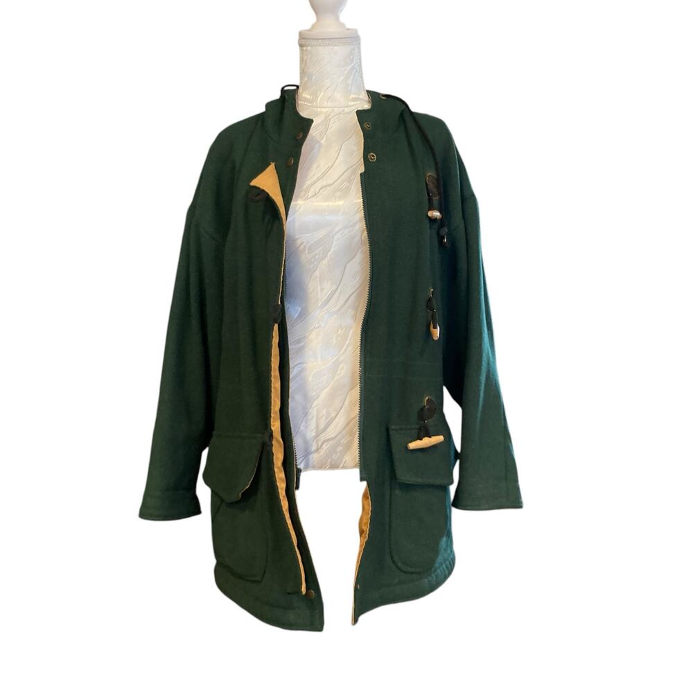 Vintage Forest Green Wool Toggle Duffle Coat Women’s Large Hooded Academia - Picture 8 of 16